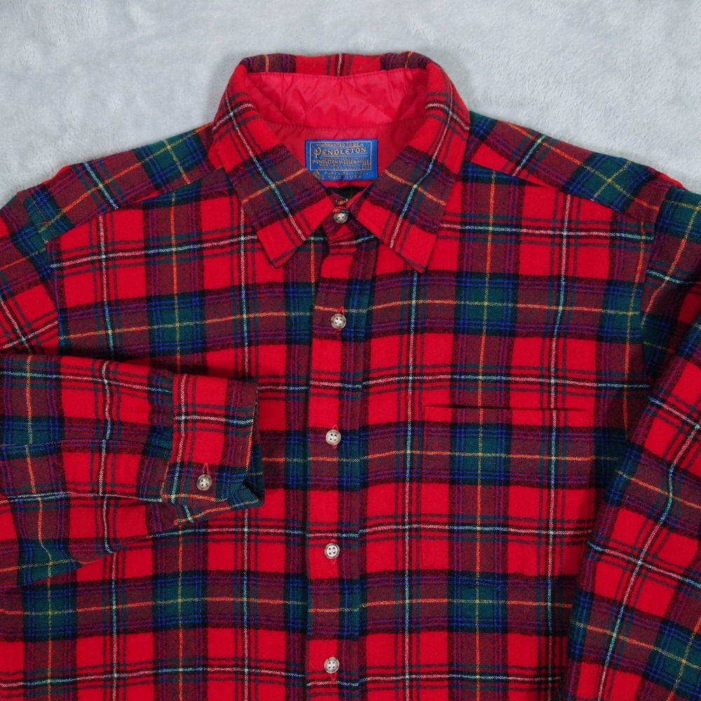 Pendleton Vintage 100% Wool Boyd Tartan Flannel Shirt Mens M Red Plaid USA Made